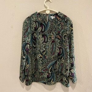 J. Jill Tiered Layered Long Sleeve Top Blouse Teal Paisley Tunic Women’s…